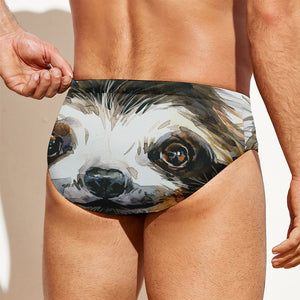 Watercolor Sloth Print Men's Swim Briefs