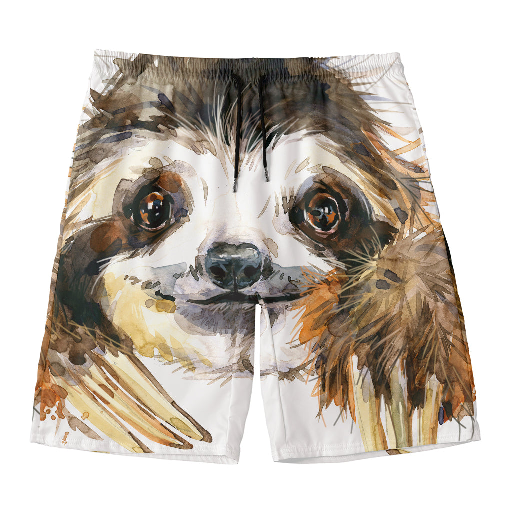 Watercolor Sloth Print Men's Swim Trunks