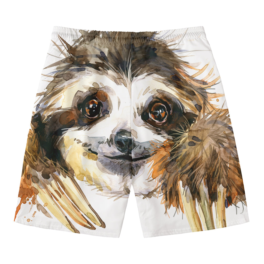 Watercolor Sloth Print Men's Swim Trunks