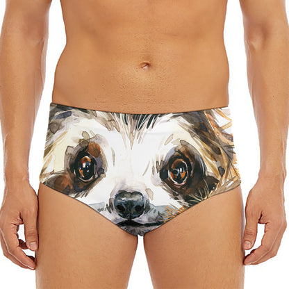 Watercolor Sloth Print Men's Triangle Swim Briefs