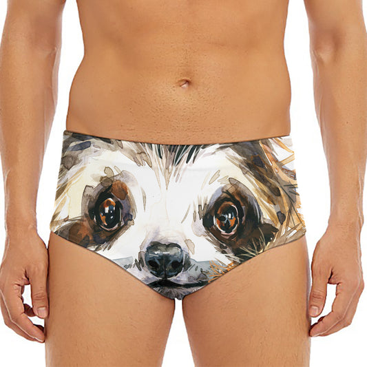 Watercolor Sloth Print Men's Triangle Swim Briefs