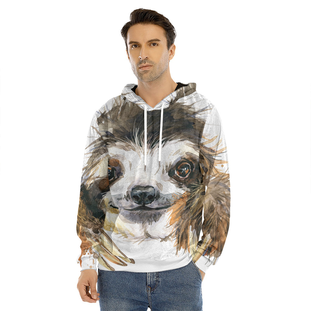 Watercolor Sloth Print Men's Velvet Pullover Hoodie