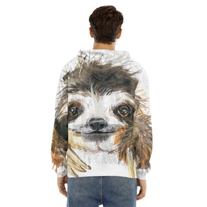 Watercolor Sloth Print Men's Velvet Pullover Hoodie