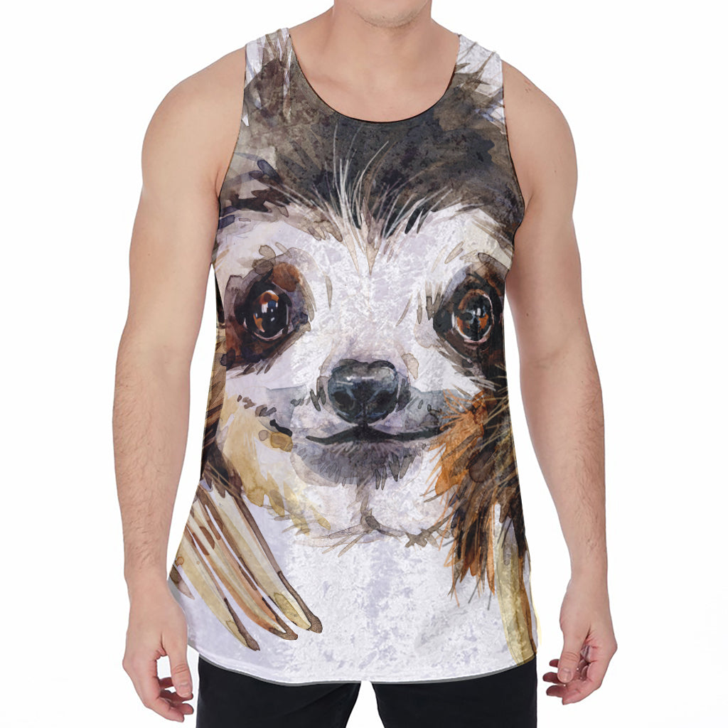 Watercolor Sloth Print Men's Velvet Tank Top