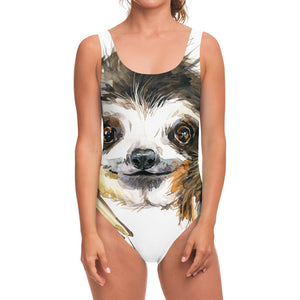 Watercolor Sloth Print One Piece Swimsuit