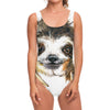 Watercolor Sloth Print One Piece Swimsuit