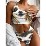 Watercolor Sloth Print One Shoulder Bikini Top