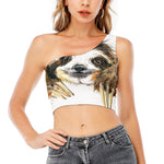 Watercolor Sloth Print One Shoulder Crop Top