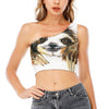 Watercolor Sloth Print One Shoulder Crop Top