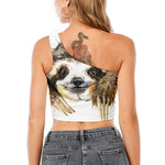 Watercolor Sloth Print One Shoulder Crop Top