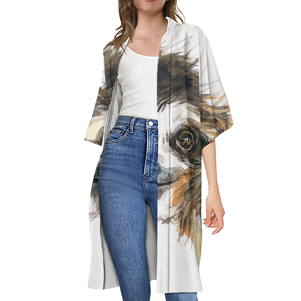 Watercolor Sloth Print Open Front Beach Cover Up