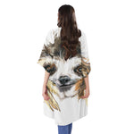 Watercolor Sloth Print Open Front Beach Cover Up