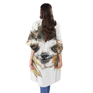 Watercolor Sloth Print Open Front Beach Cover Up