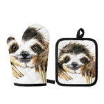 Watercolor Sloth Print Oven Mitt And Pot Holder Set