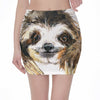 Watercolor Sloth Print Pencil Mini Skirt