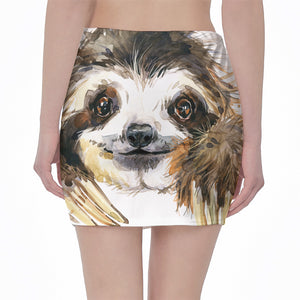 Watercolor Sloth Print Pencil Mini Skirt