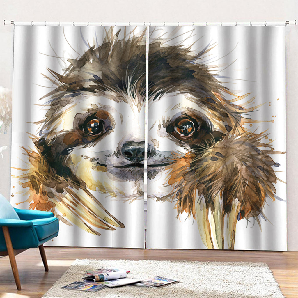 Watercolor Sloth Print Pencil Pleat Curtains