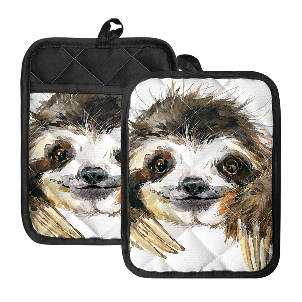 Watercolor Sloth Print Pot Holders With Pocket