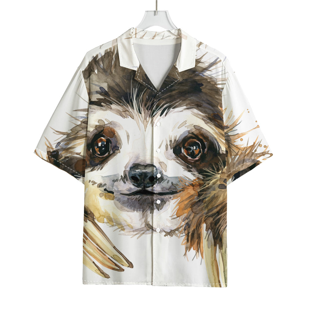 Watercolor Sloth Print Rayon Hawaiian Shirt