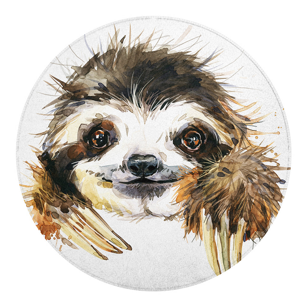 Watercolor Sloth Print Round Blanket