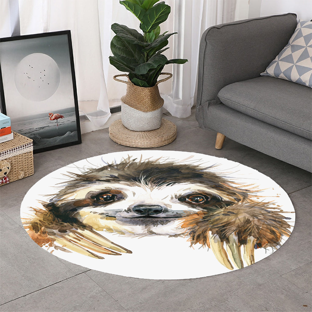 Watercolor Sloth Print Round Rug