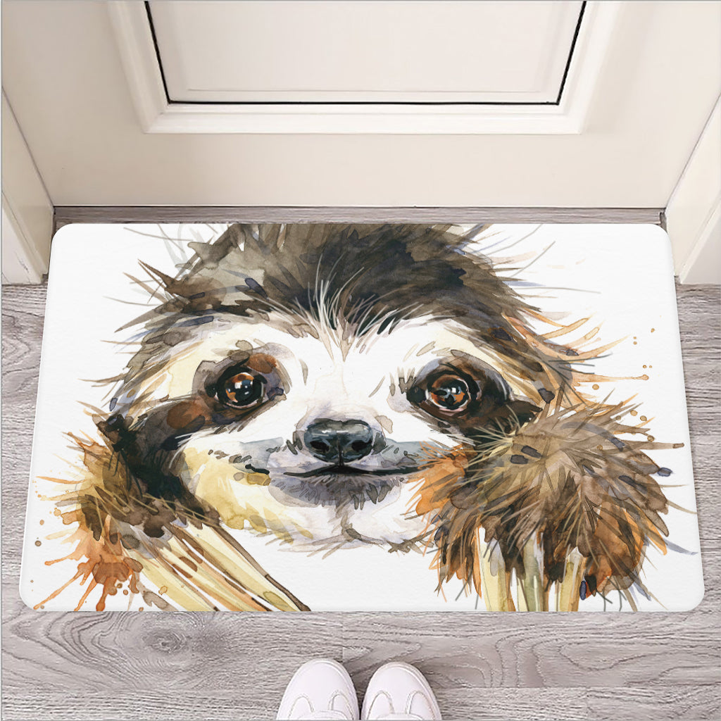 Watercolor Sloth Print Rubber Doormat