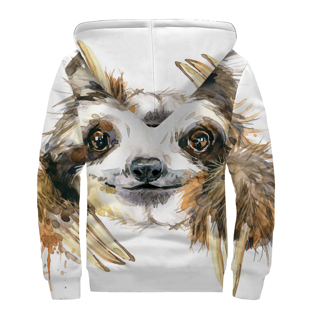 Watercolor Sloth Print Sherpa Lined Zip Up Hoodie