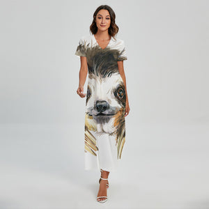 Watercolor Sloth Print Short Sleeve Maxi Dress