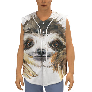 Watercolor Sloth Print Sleeveless Baseball Jersey