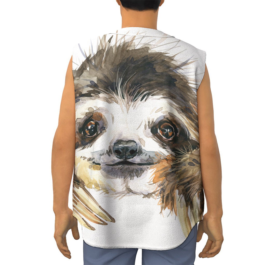 Watercolor Sloth Print Sleeveless Baseball Jersey