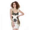 Watercolor Sloth Print Sleeveless Bodycon Dress