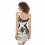 Watercolor Sloth Print Sleeveless Bodycon Dress