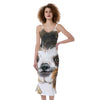 Watercolor Sloth Print Slim Fit Midi Cami Dress