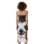 Watercolor Sloth Print Slim Fit Midi Cami Dress