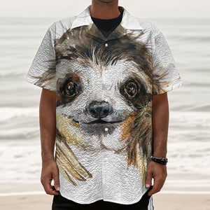 Watercolor Sloth Print Textured Short Sleeve Shirt