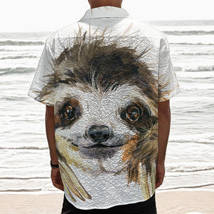 Watercolor Sloth Print Textured Short Sleeve Shirt