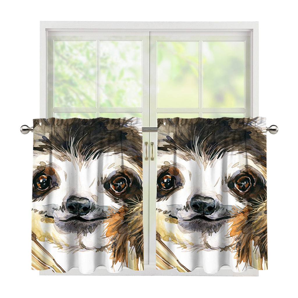 Watercolor Sloth Print Tier Curtains