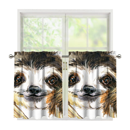Watercolor Sloth Print Tier Curtains
