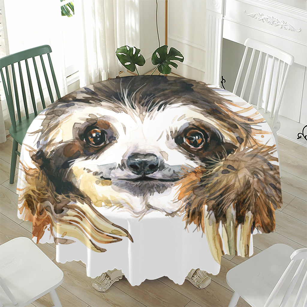 Watercolor Sloth Print Waterproof Round Tablecloth