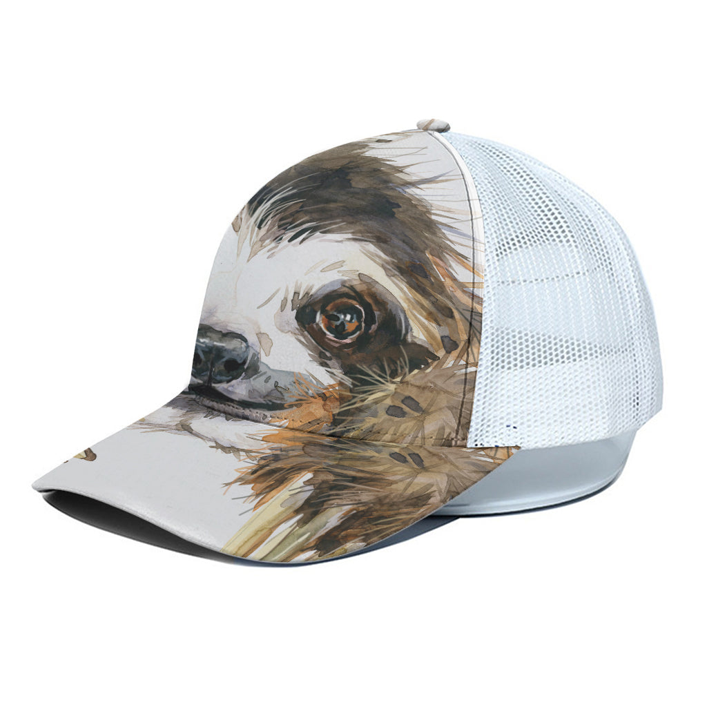 Watercolor Sloth Print White Mesh Trucker Cap