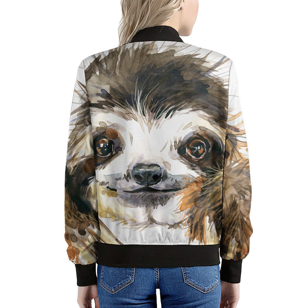 Watercolor Sloth Print Women's Bomber Jacket