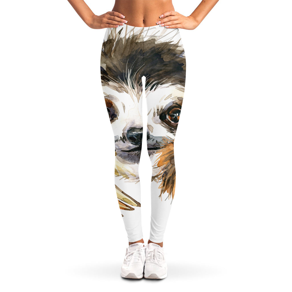 Watercolor Sloth Print Women's Leggings