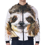 Watercolor Sloth Print Zip Sleeve Bomber Jacket