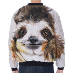 Watercolor Sloth Print Zip Sleeve Bomber Jacket