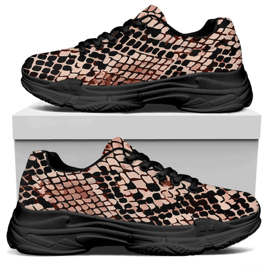Watercolor Snakeskin Print Black Chunky Shoes