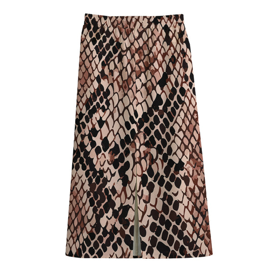 Watercolor Snakeskin Print Cotton Front Slit Maxi Skirt