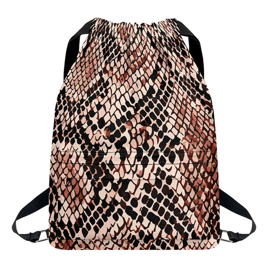 Watercolor Snakeskin Print Drawstring Backpack