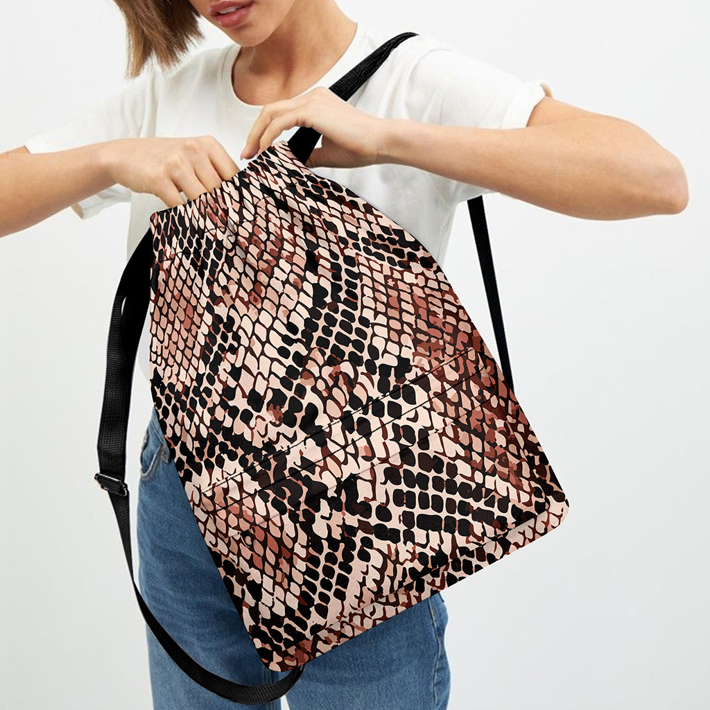 Watercolor Snakeskin Print Drawstring Backpack