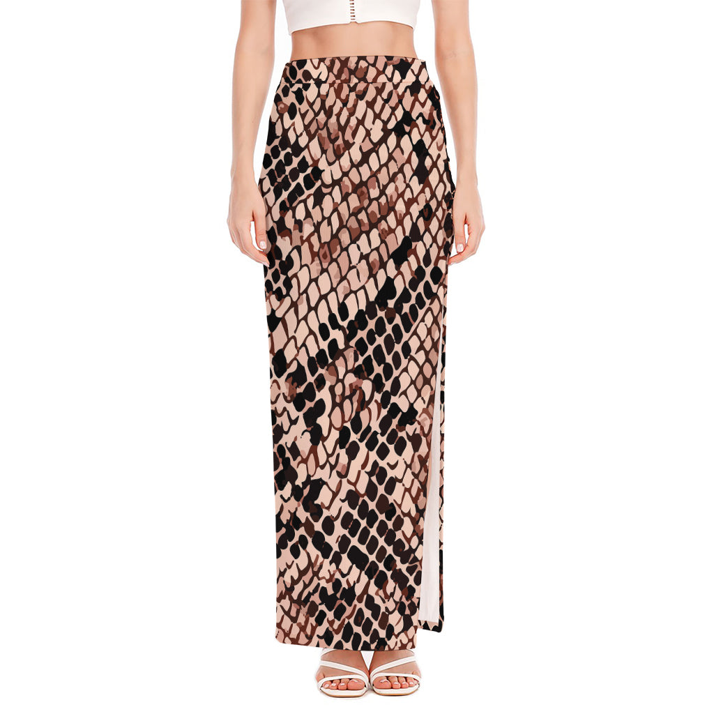 Watercolor Snakeskin Print High Slit Maxi Skirt