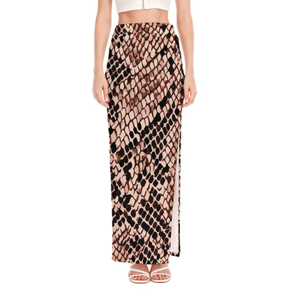 Watercolor Snakeskin Print High Slit Maxi Skirt